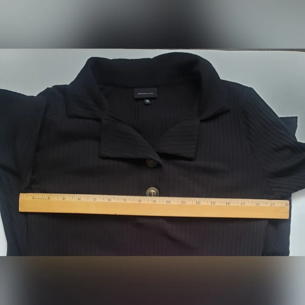 Who What Wear Short Sleeves Midi black ribbed knit collared dress Size M - Picture 5 of 7